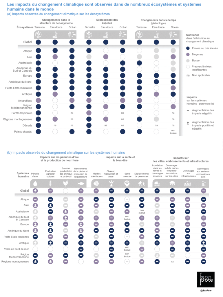 L’augmentation des extrêmes météorologiques et climatiques a entraîné des effets irréversibles, les systèmes naturels et humains étant poussés au-delà de leur capacité d’adaptation.
Dans toutes les régions du monde, les personnes et les systèmes les plus vulnérables sont affectés de manière disproportionnée.